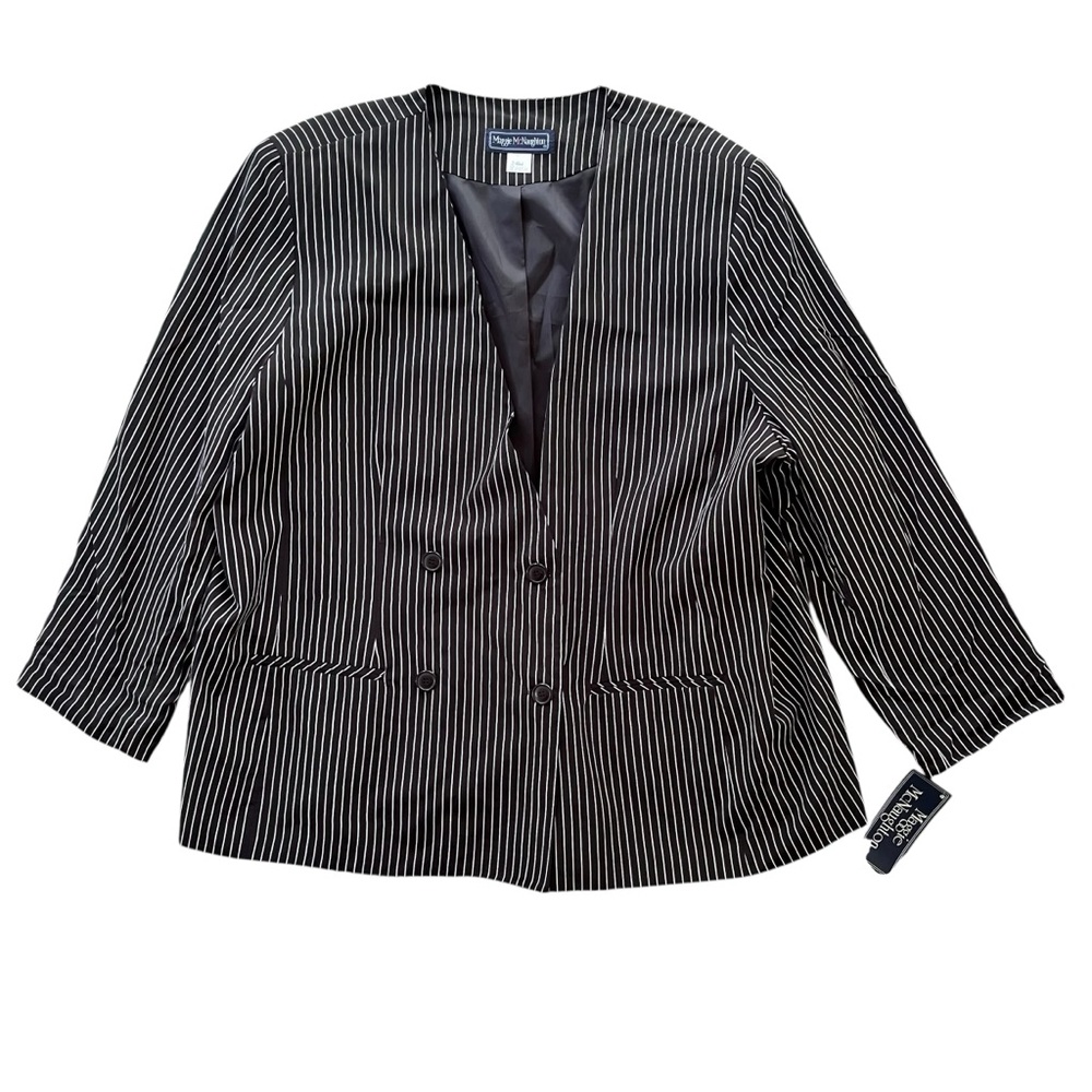 Maggie McNaughton Women’s 24W Black, White Stripe Double Breasted Blazer Vintage